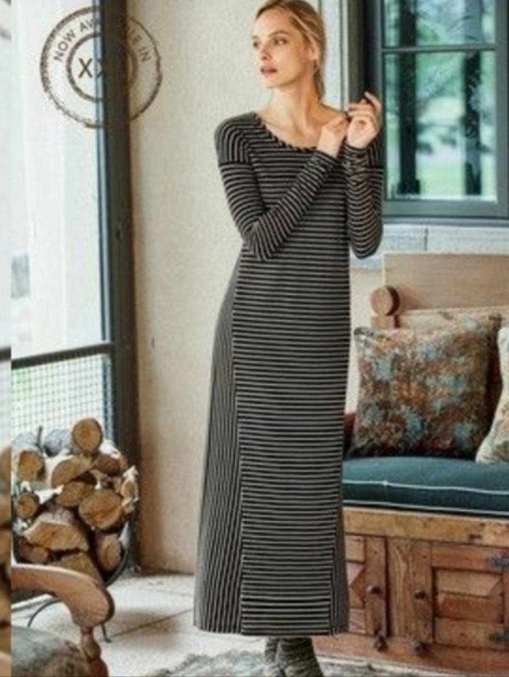 Peruvian Connection Annie's Striped Boho Maxi Bodycone Dress Laungewear Sz S/M